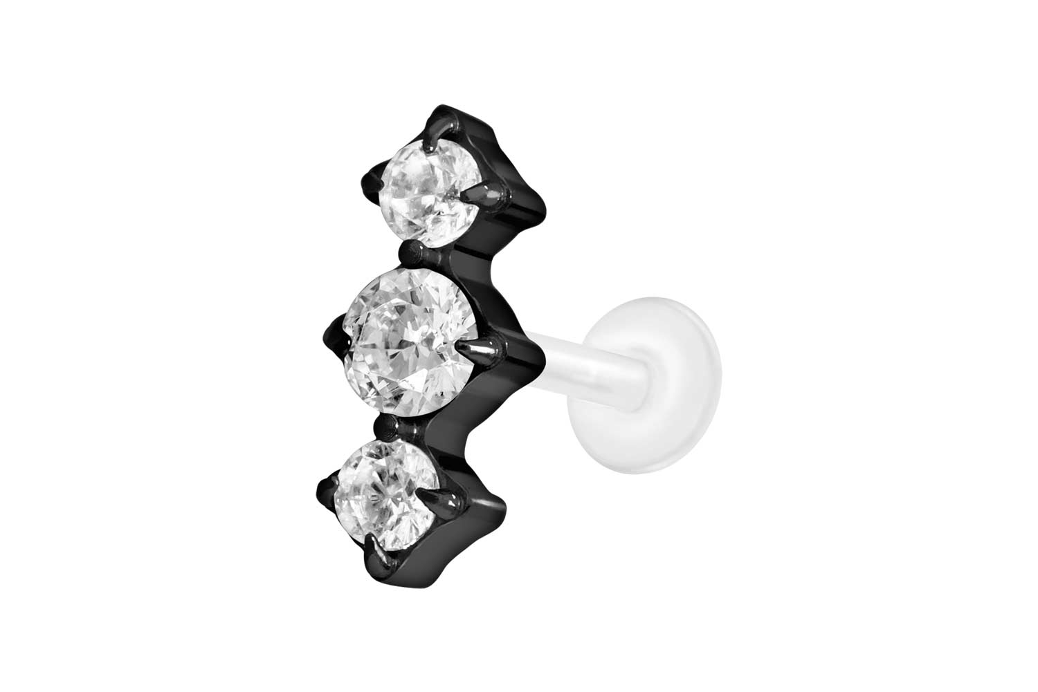 PTFE Labret Piercing mit Innengewinde + Titan-Aufsatz 3 EINGEFASSTE KRISTALLE
